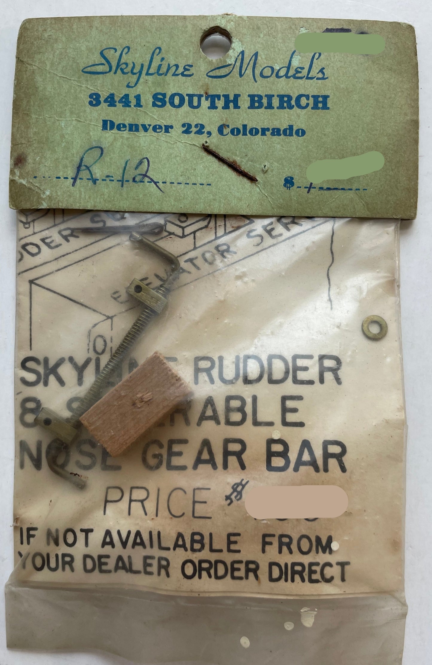 Vintage NOS Skyline Models Rudder & Steerable Nose Gear Bar R-12