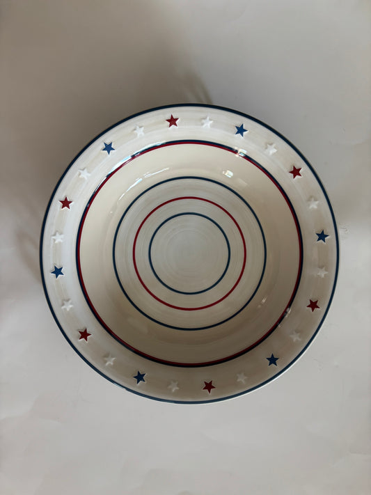 Longaberger Stars and Stripes Pasta Bowl w/Wrought Iron Pasta Bowl Stand