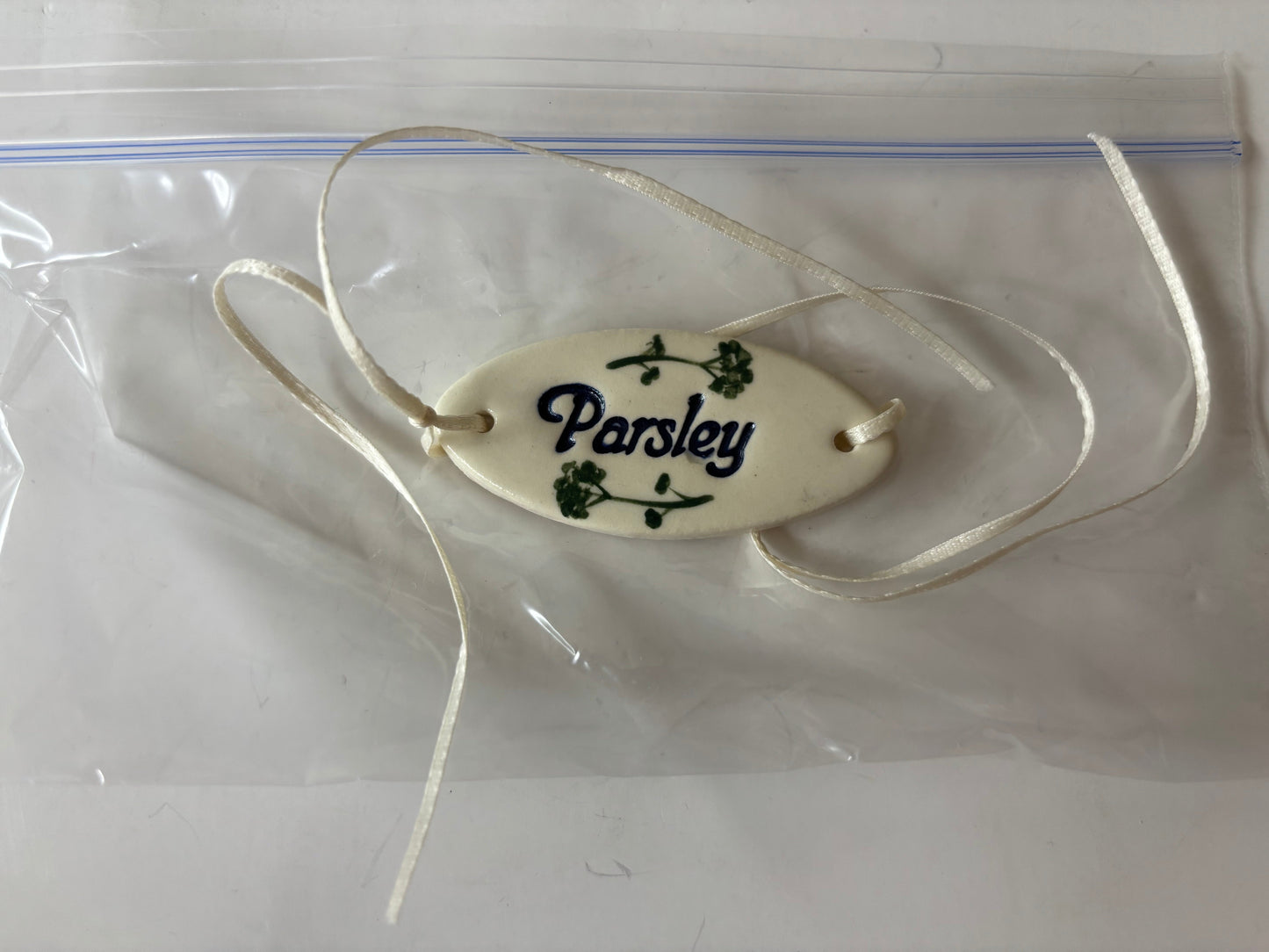 Longaberger Parsley Booking Basket Ceramic Tie On