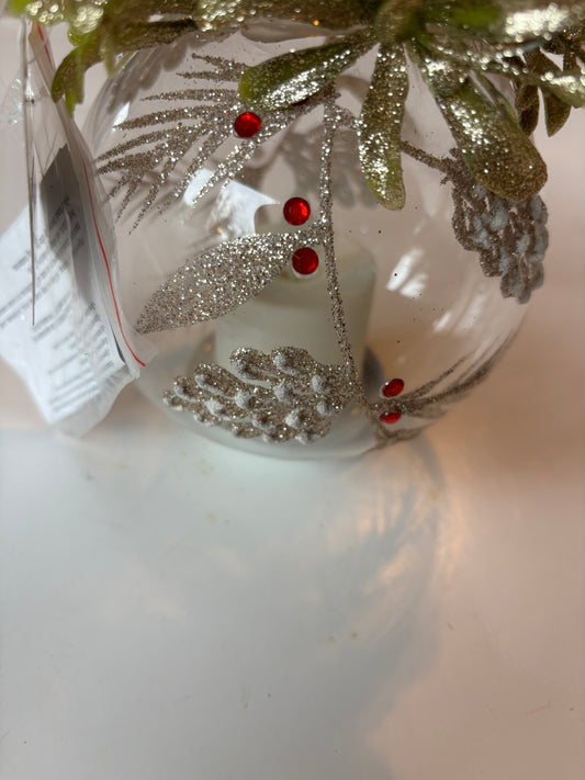 Pine Cone Design Glass Globe Ornament With Lighted Christmas Candle - NWT