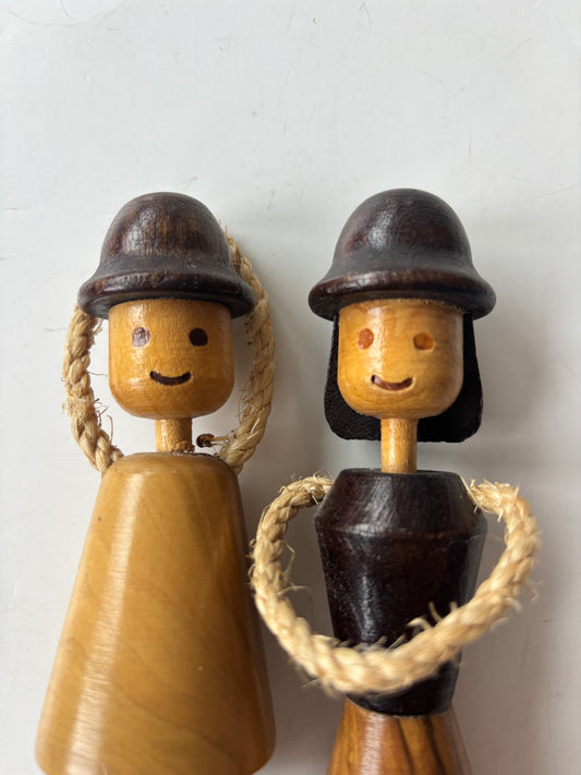 Vintage MCM Wood Rope Dolls (Boy and Girl)