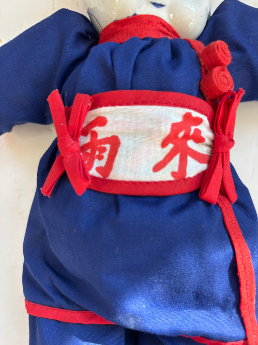 Vintage Asian Porcelain Delft Blue Doll