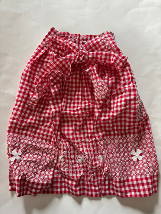 Vintage Hand Embroidered Red Gingham Apron
