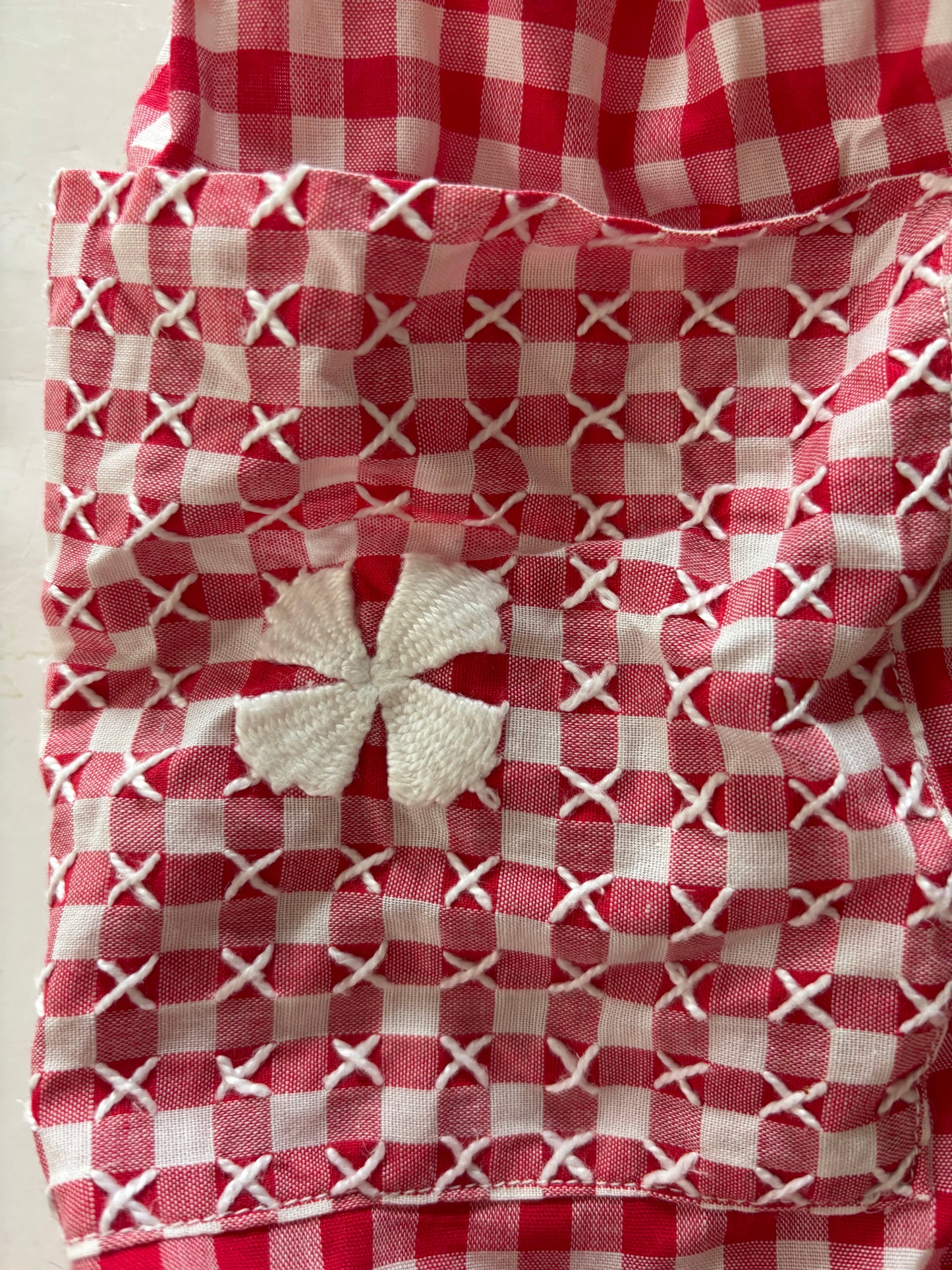 Vintage Hand Embroidered Red Gingham Apron