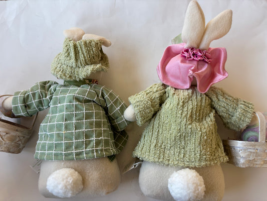 Raz Imports Mr. and Mrs. Rabbit Plush Easter Decorative Figurines w/tags