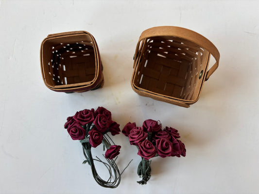 Longaberger Miniature Baskets w/miniature roses (set of 2)