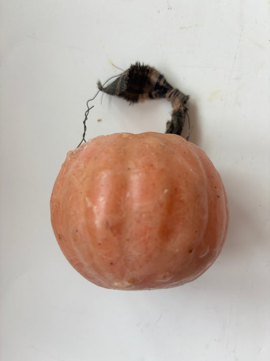 Small Wax Jack O'Lantern Pumpkin Basket w/Wire Handle