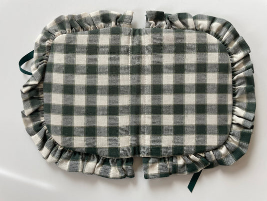 Green Checked Fabric Basket Lid w/wood inserts