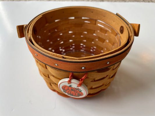 Longaberger 1997 Small Pumpkin Basket w/protector and tie on