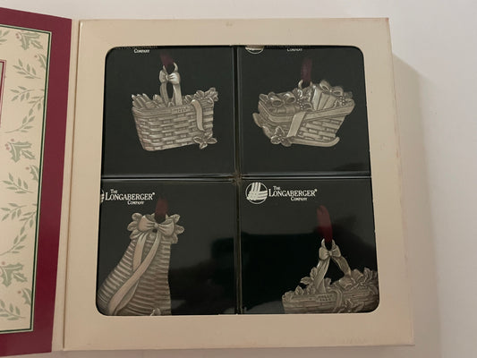 Longaberger Pewter Commemorative Christmas Collection Basket Ornaments