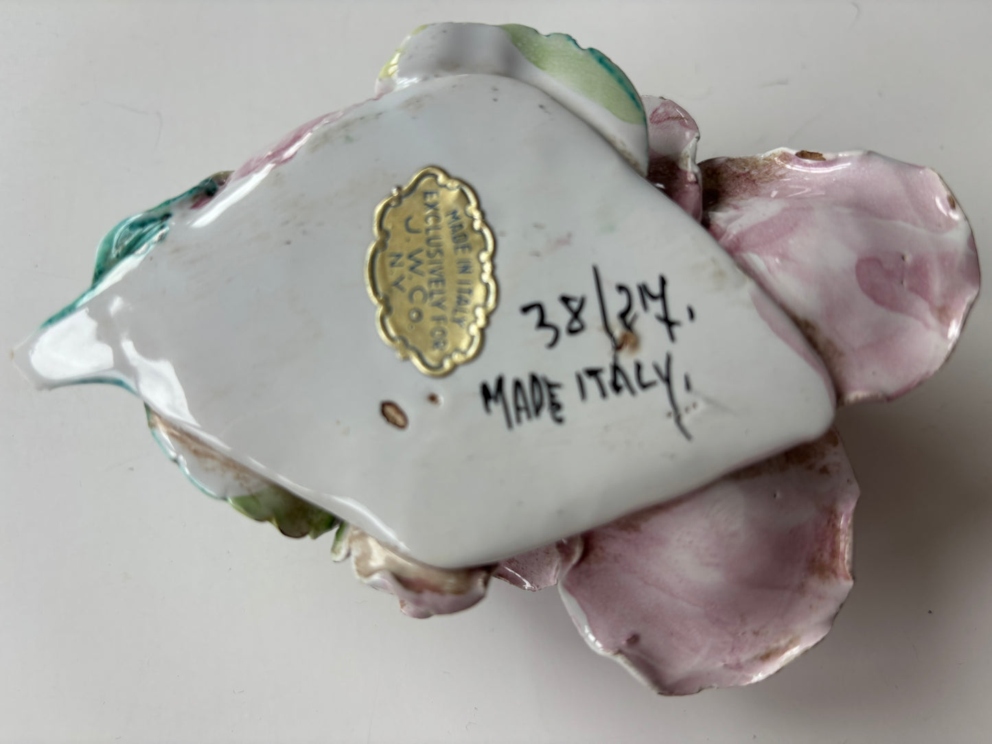 Beautiful Vintage Capodimonte Rose Porcelain Candle Holder Made in Italy - Numbered