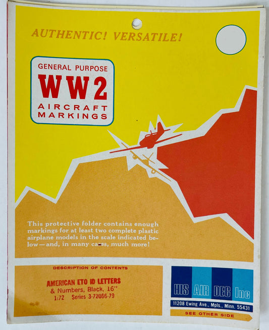 His Air Dec Inc. 1/72 American ETO ID Letters Aircraft Decals #3-72066-79