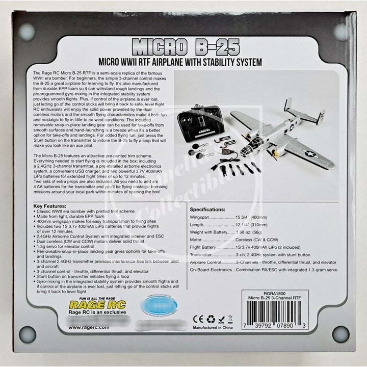 Rage RC B-25 3-Channel Micro RTF Airplane w/ Pilot Assist RGRA1800