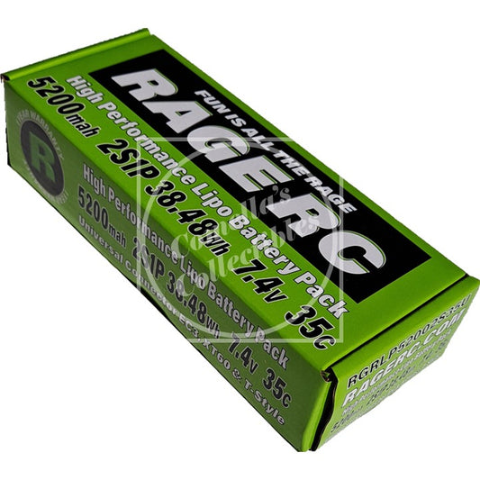 Rage RC 2S 7.4V 5200mAh 35C LiPO Hard Case Battery w/ Univ Plug EC3 XT60 T-Plug