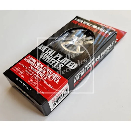 Tamiya 5-Spoke Chrome Wheel w/ Mounted Radial Tire (24mm Offset 0) (1 Pr) #53955