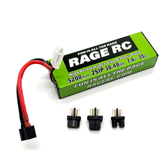 Rage RC 2S 7.4V 5200mAh 35C LiPO Hard Case Battery w/ Univ Plug EC3 XT60 T-Plug
