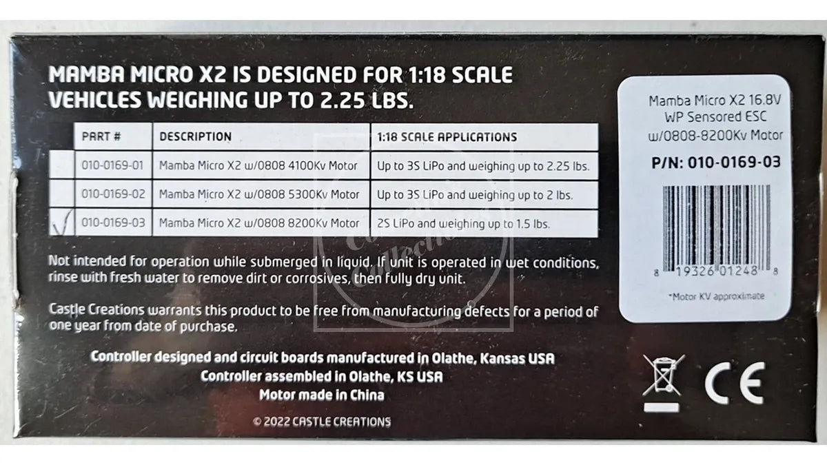 Castle Mamba Micro X2, 16.8V, WP Sensored ESC with 0808-8200KV Motor Combo