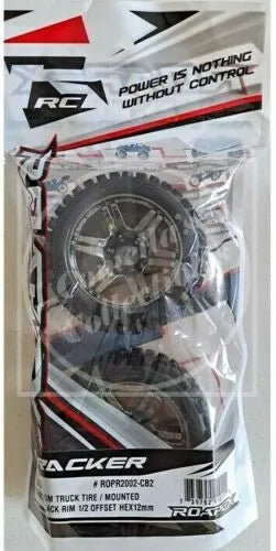 Roapex Tracker 1/10 SC Tires, Chrome-Black Wheels, 1/2 Offset 12mm Hex (1 pair)