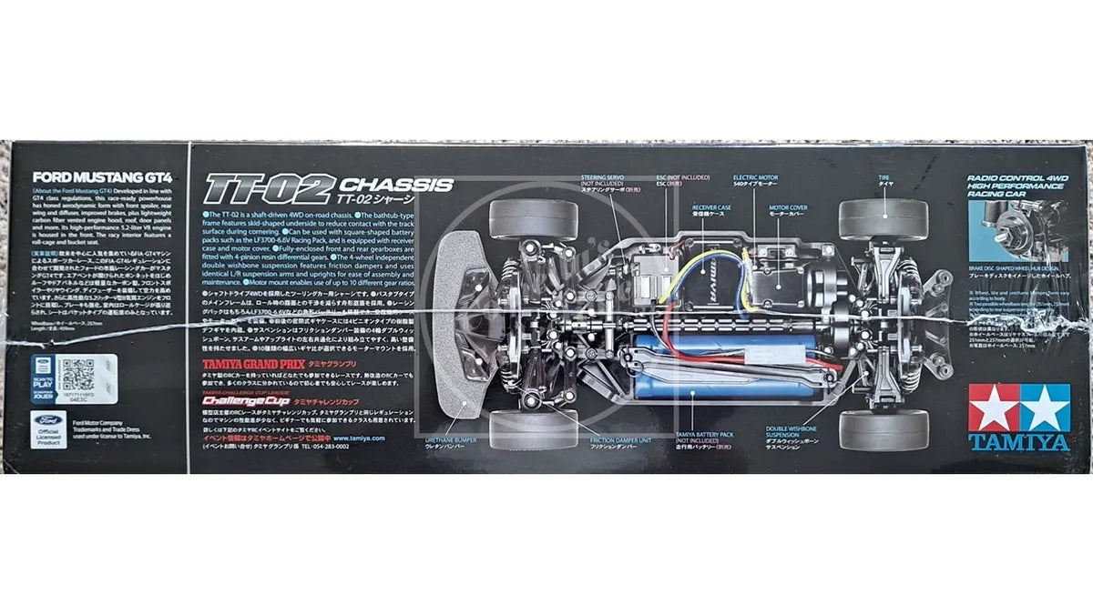 Tamiya 1/10 Ford Mustang GT4 4WD Race Kit TT-02 Chassis Motor and ESC #58664-60A