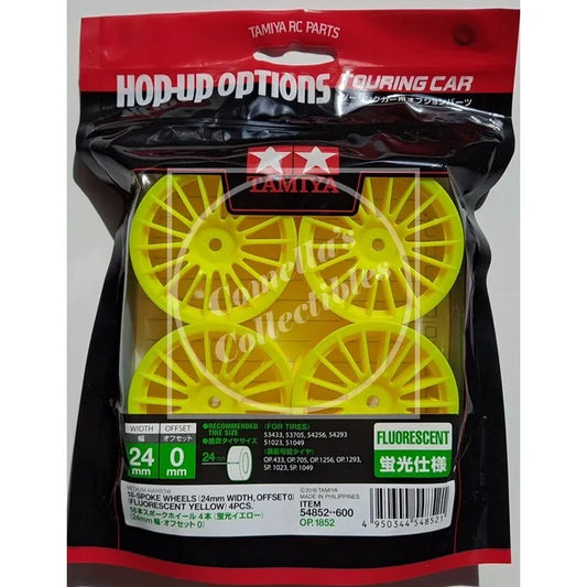 Tamiya Hop-Up Med-Narrow 18-Spoke Wheels 24mm Wide, Offset 0 Yellow 4 pcs 54852