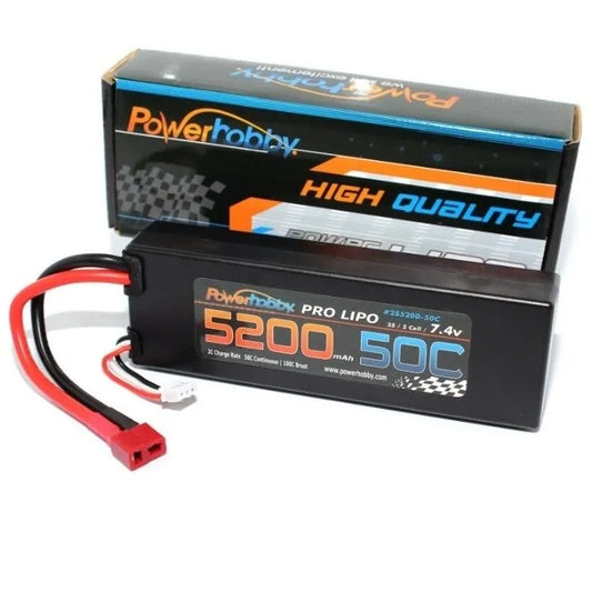 Powerhobby Hard Pack 2S 7.4V 5200mAh 50C LiPO Battery with Deans T Plug
