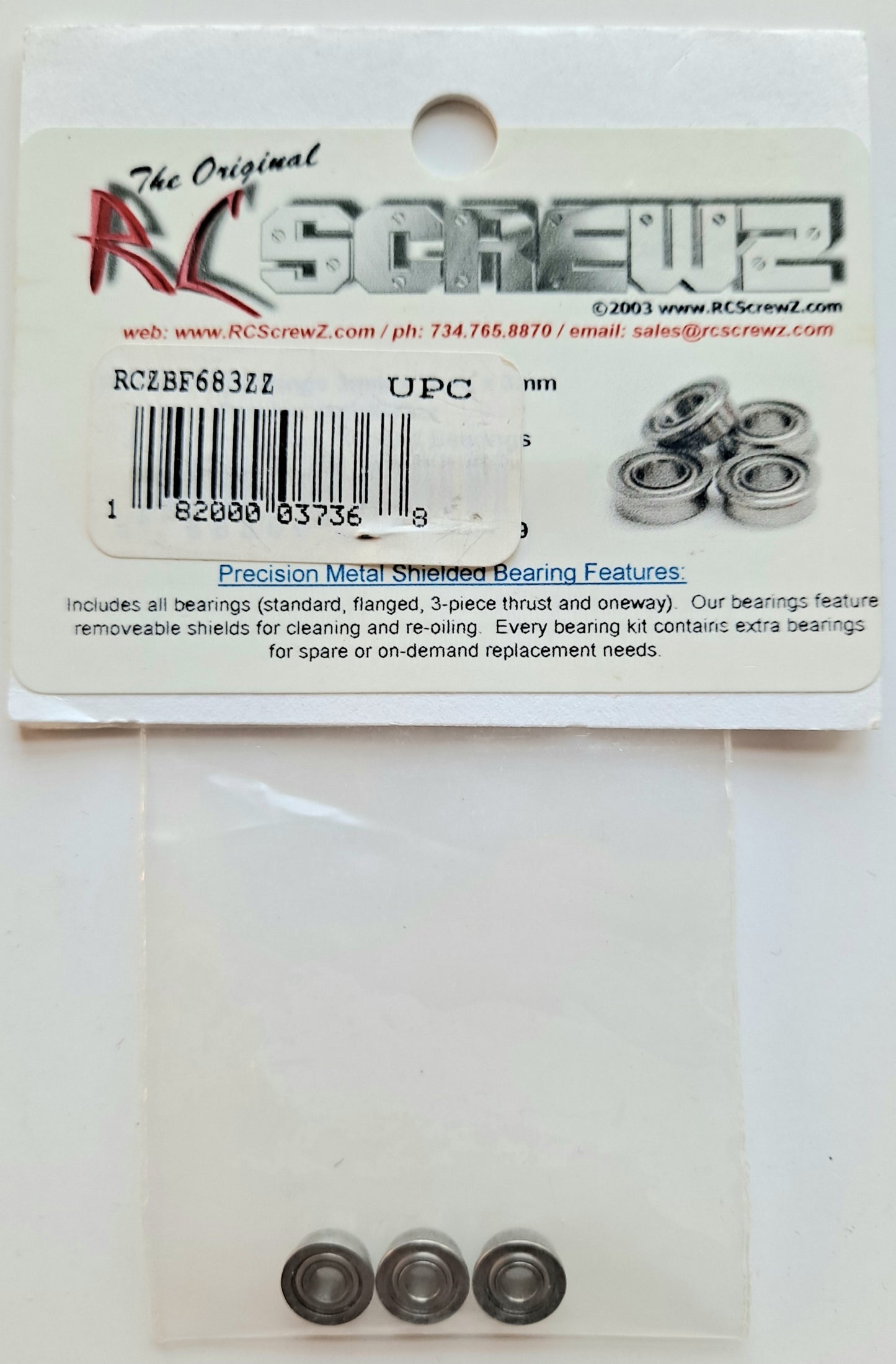 RCScrewZ 3 x 7 x 3mm Precision Shielded Bearings (3 pcs) RCZBF683ZZ