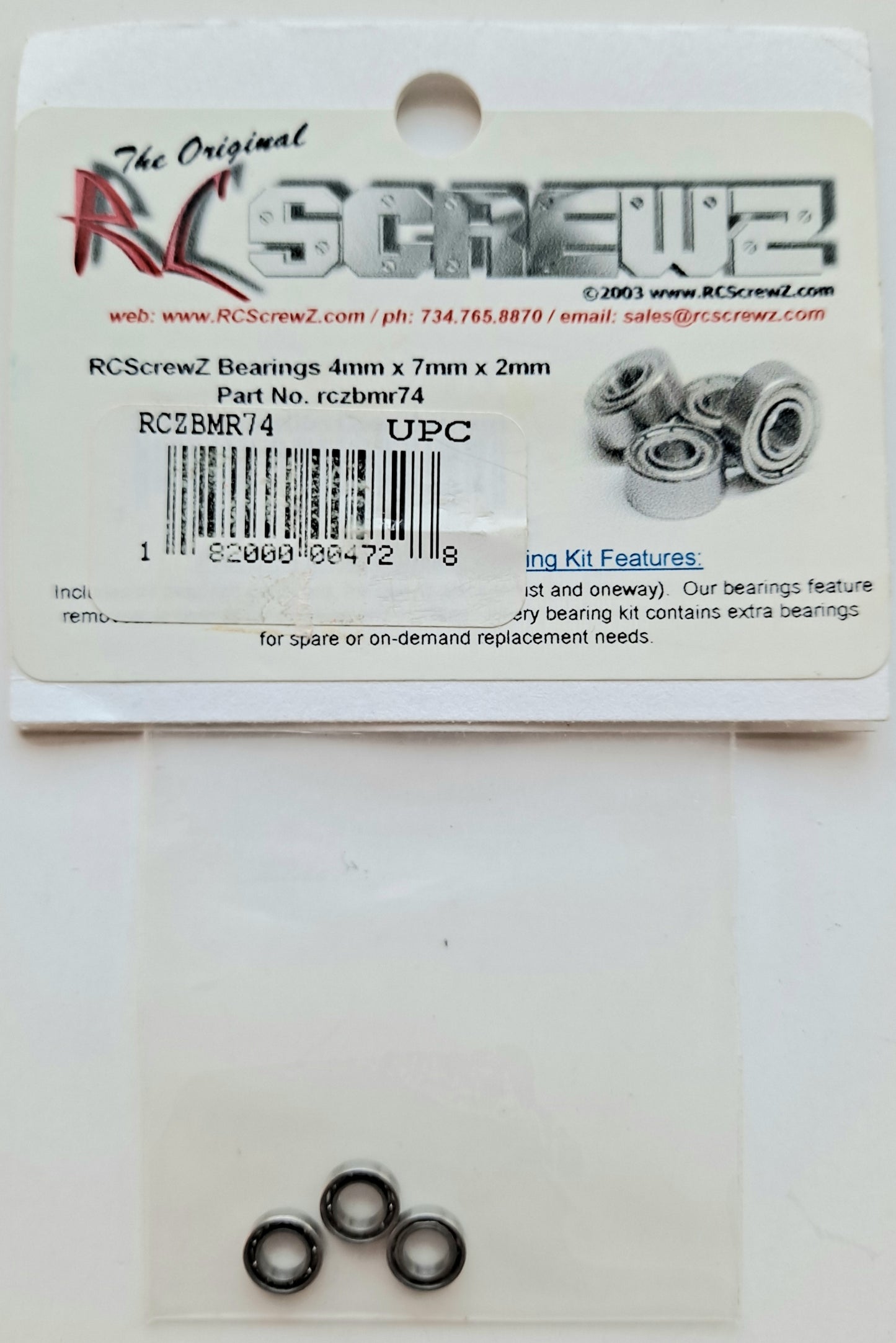 RCScrewZ 4 x 7 x 2mm Precision Bearings (3 pcs) RCZBMR74