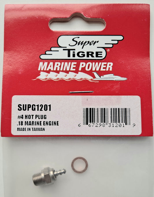 Super Tigre #4 Hot Glow Plug and Copper Washer .18 Marine SUPG1201