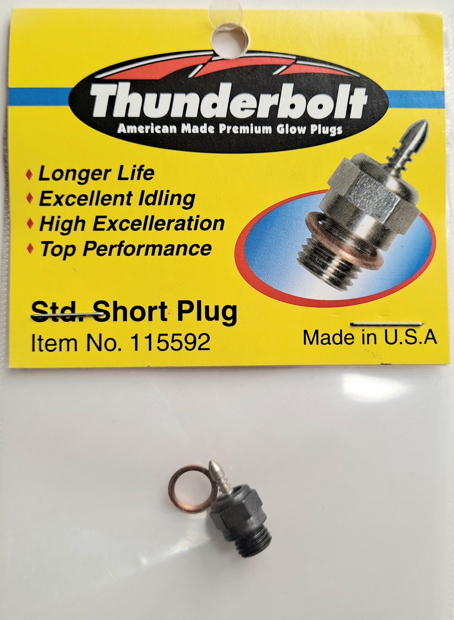 Thunderbolt Standard Short Glow Plug and Copper Washer #115592