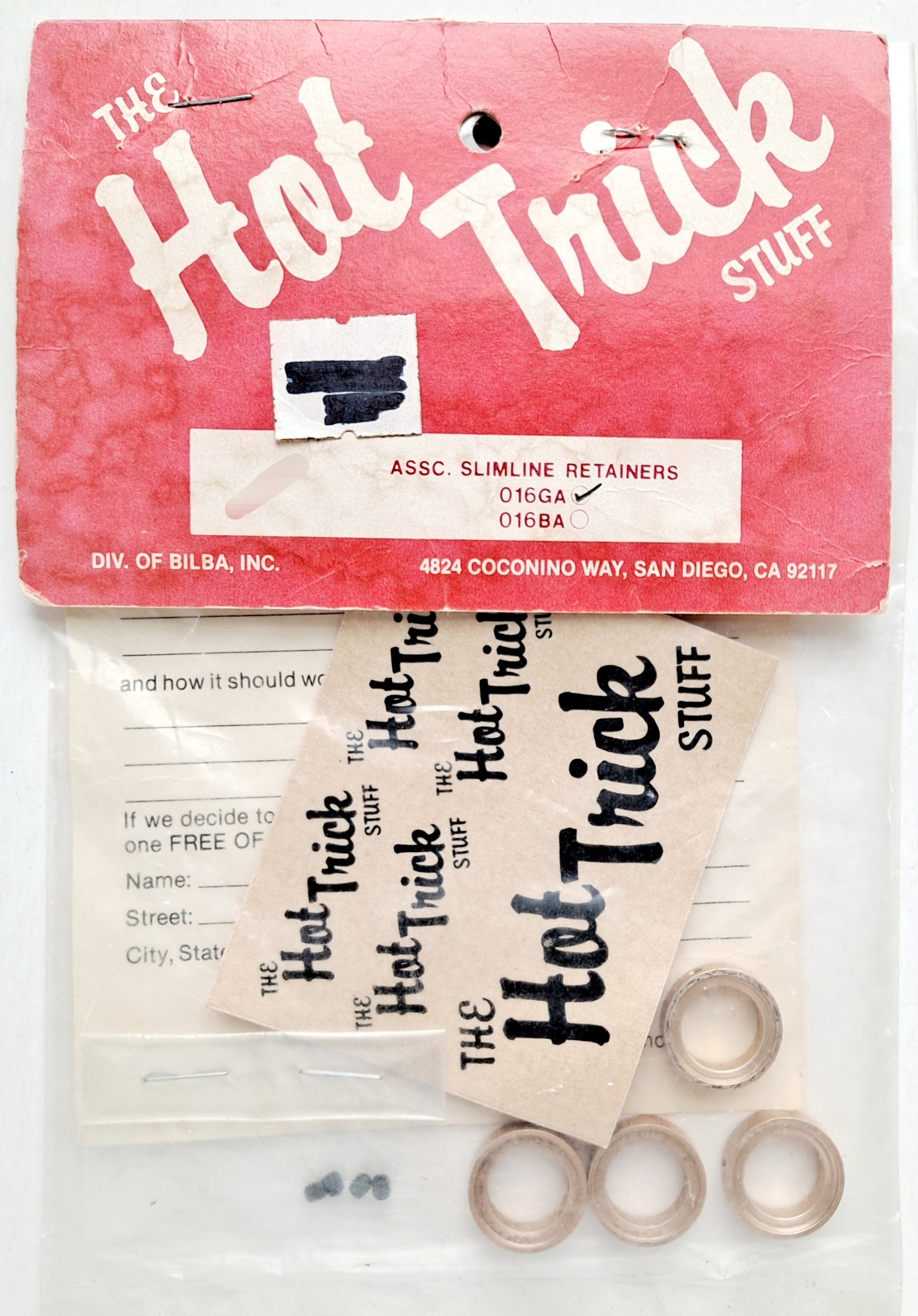 Packaging of 'The Hot Trick Stuff' with pink and beige design on a white background