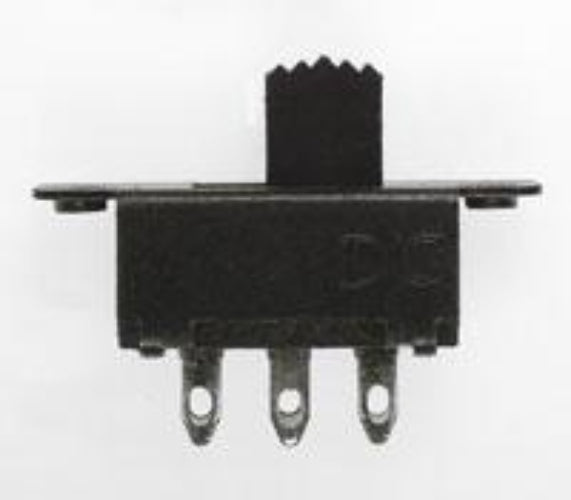 A black plastic electronic switch or potentiometer with three metal pins, shown against a plain white background.