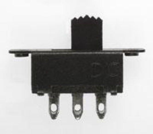 A black plastic electronic switch or potentiometer with three metal pins, shown against a plain white background.