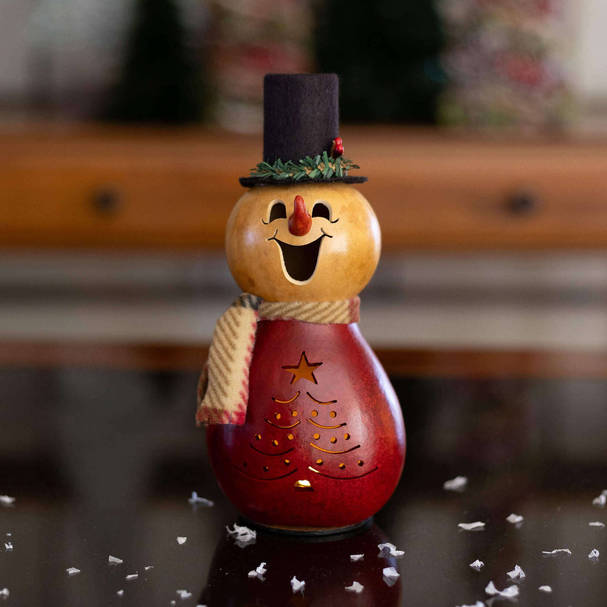 Hand-Crafted Snowman Gourd - Joel Miniature - Seasonal Decor