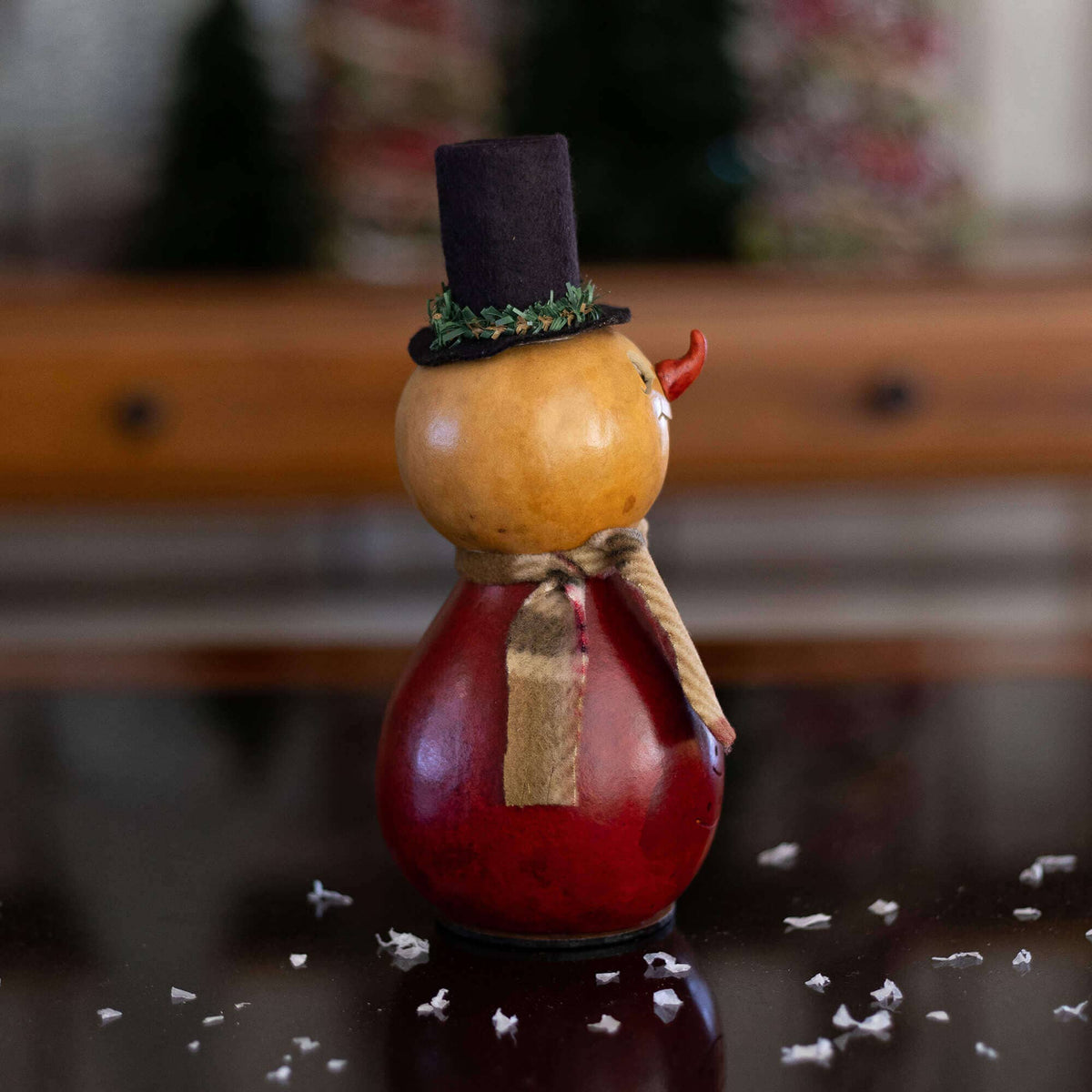 Hand-Crafted Snowman Gourd - Joel Miniature - Seasonal Decor