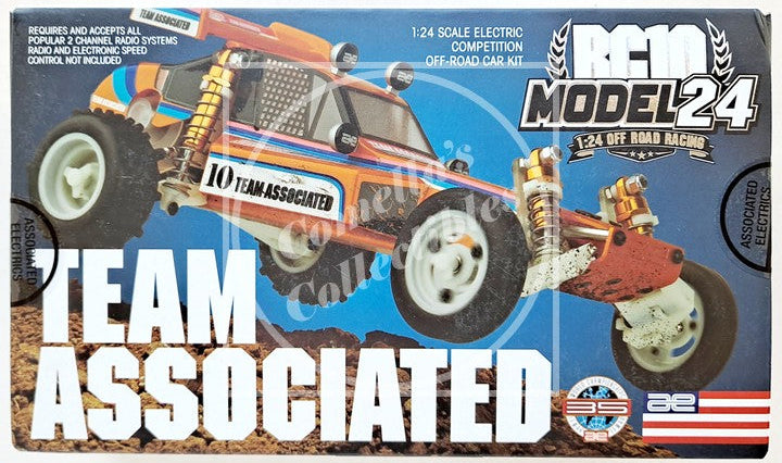 Model car kit packaging with Team Associated branding on a white background