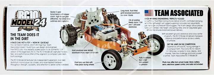 Model car kit packaging with Team Associated branding on a white background