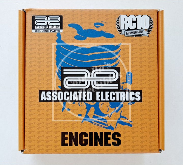 Box of Associated Electrics engines with branding on a white background