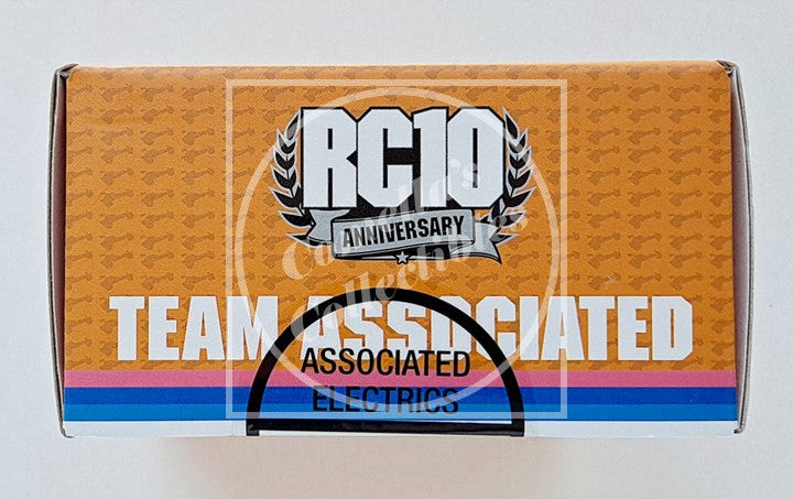 Box with 'RC10 Anniversary Team Associated' branding on a white background