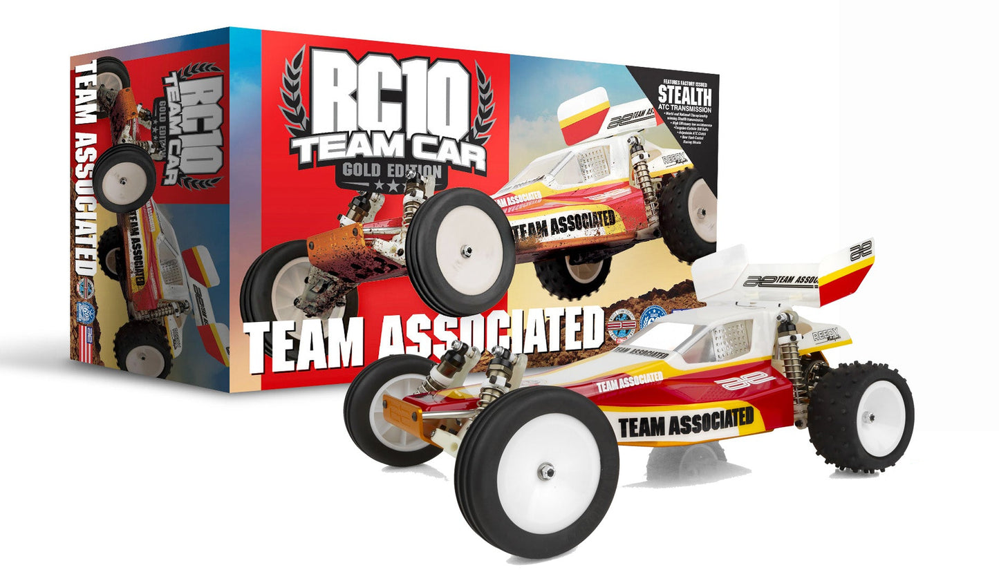 Team Associated RC10 Team Car Gold Edition model car with packaging on a white background