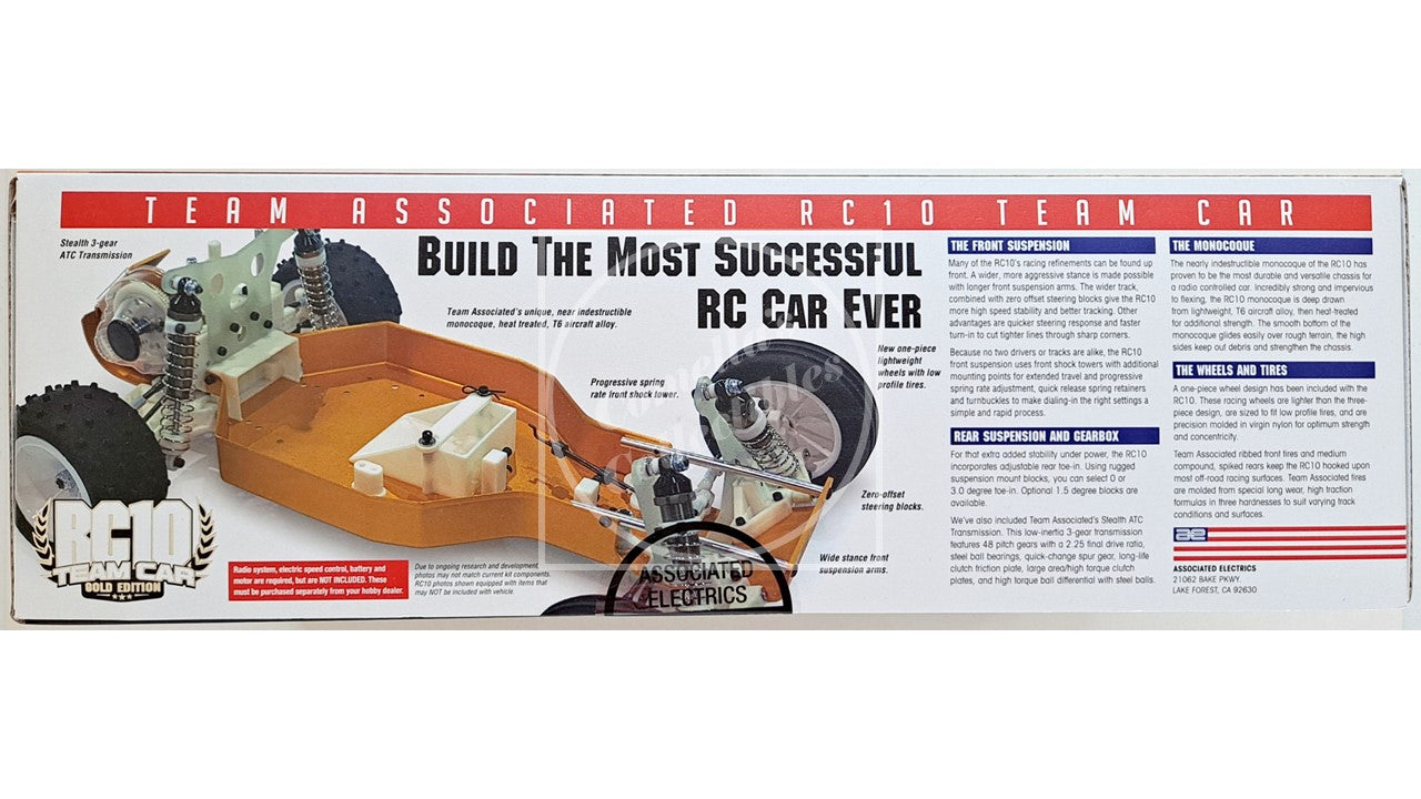 Team Associated RC10 Team Car kit packaging with assembly instructions and graphics.
