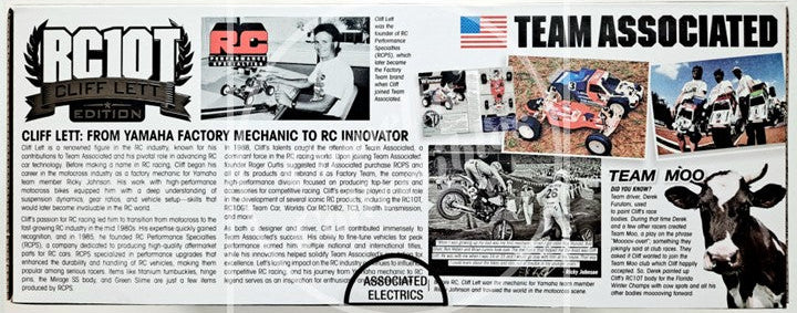 Product packaging for Team Associated RC10T with images and text on a white background