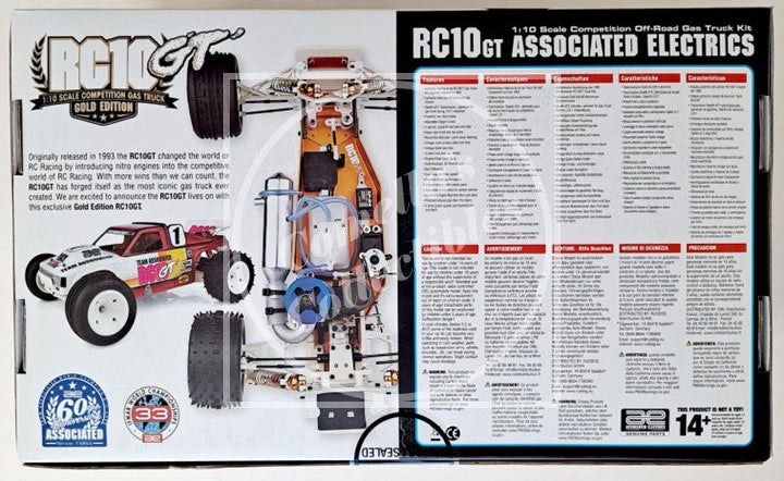 Model car kit with detailed parts and specifications on a white background