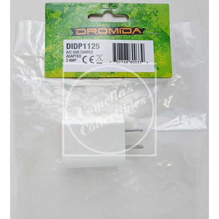 Dromida DIDP1125 A/C USB Charge Adapter in its original green and white retail packaging, sealed in clear plastic.