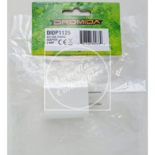 Dromida DIDP1125 A/C USB Charge Adapter in its original green and white retail packaging, sealed in clear plastic.