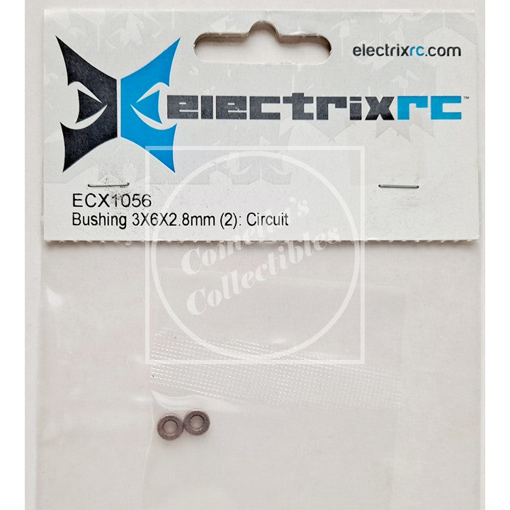 Electrix RC bushing kit ECX1056 in its original retail packaging, containing two small metallic bushings visible through a clear plastic bag with a branded cardboard header.