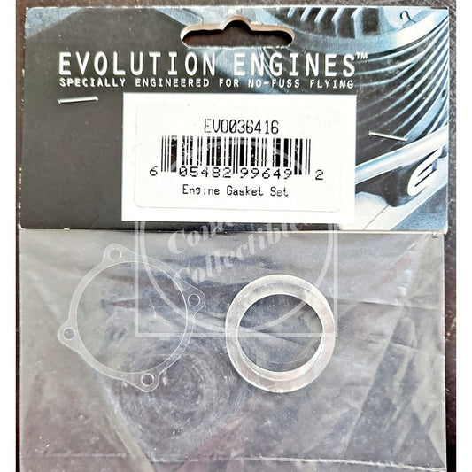 Packaged engine gasket set with 'Evolution Engines' branding on a clear background
