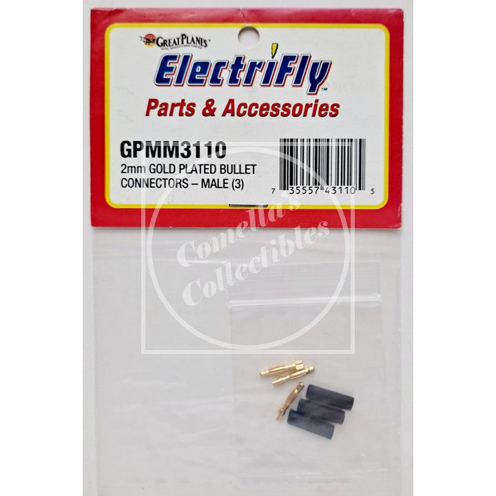 Electrifly 2mm Male Gold Plated Bullet Connectors (3 pcs) GPMM3110