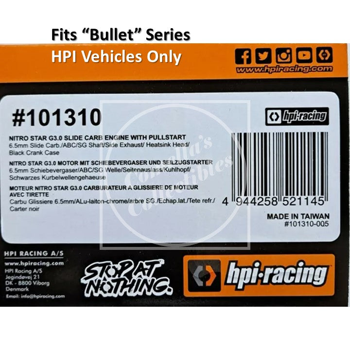 HPI Nitro Star G3.0 Engine w/ Slide Carb Pull Start Side Exh #101310 For Bullet