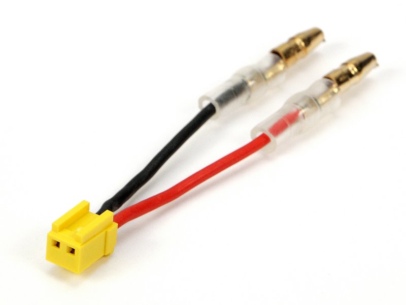 A HPI Racing Micro RS4 Motor Connector with a yellow plug on one end and a bullet connector on the other, against a white background.