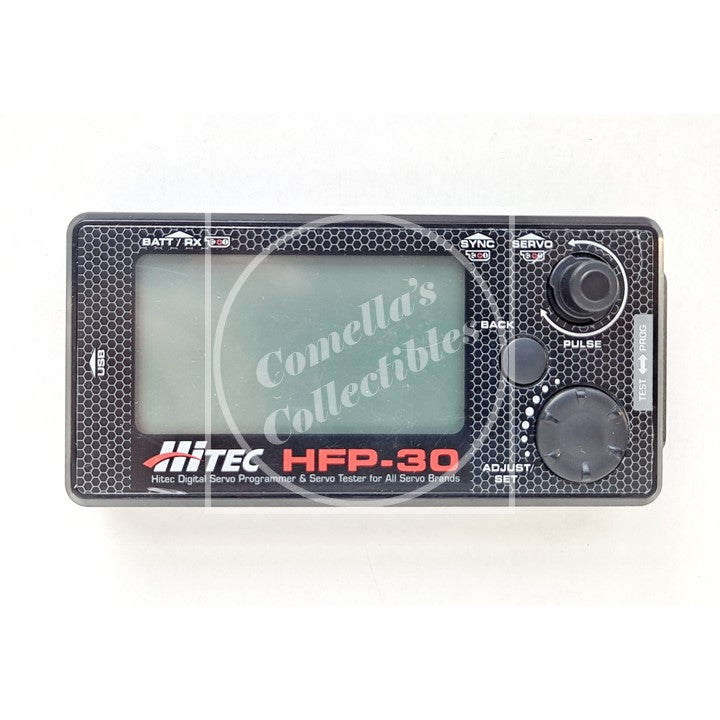 HiTec HFP-30 digital servo programmer on a white background